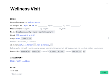 Wellness Visit template in the Dilato desktop app