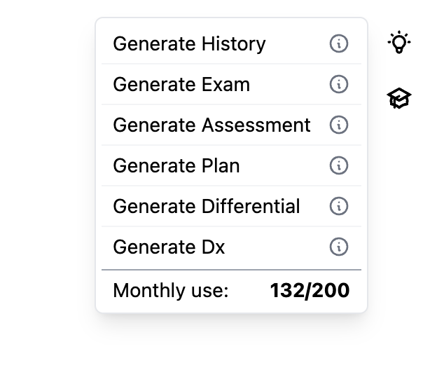 Selecting an AI command via the light bulb button