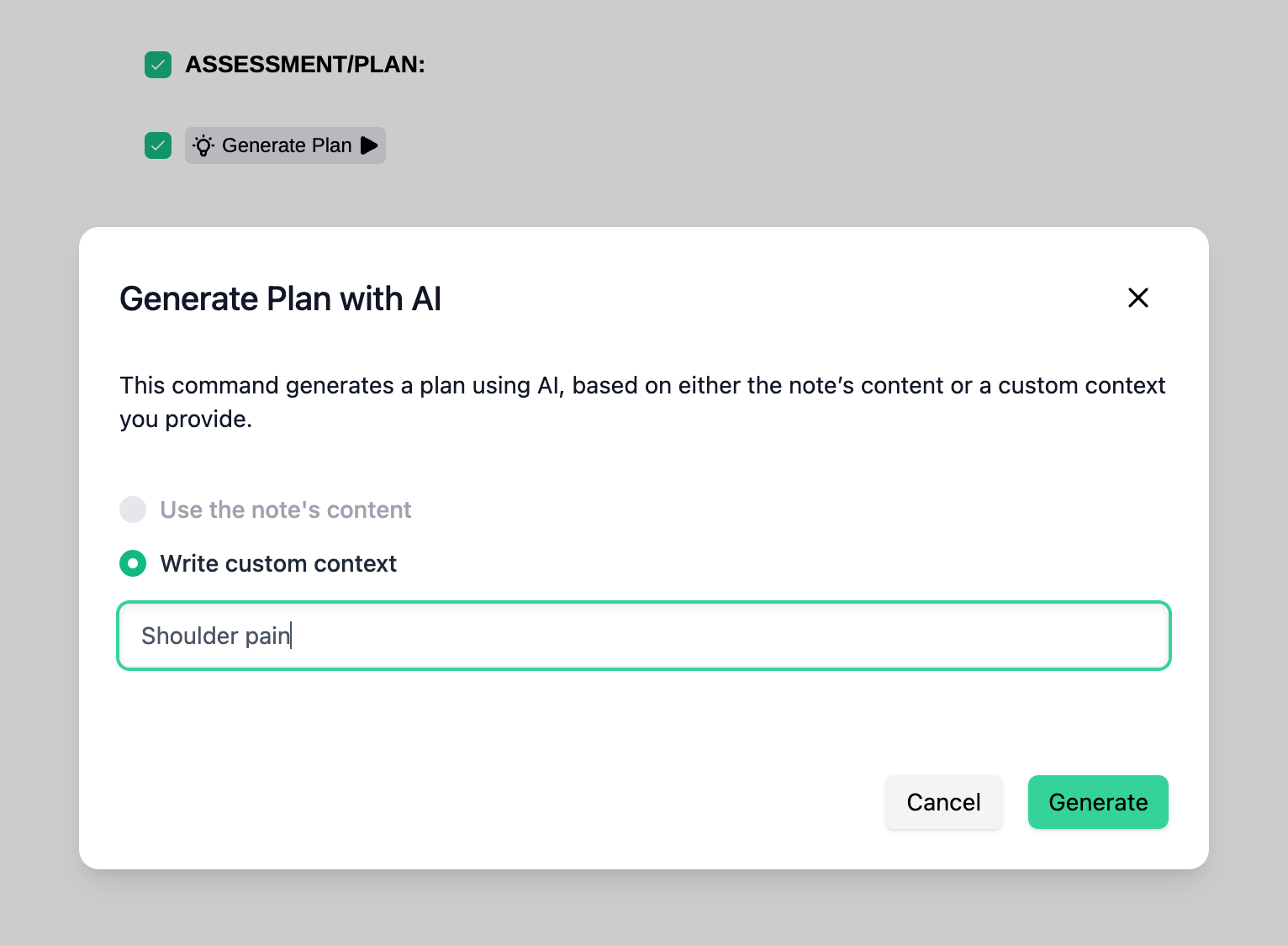 Generate plan template button in Dilato