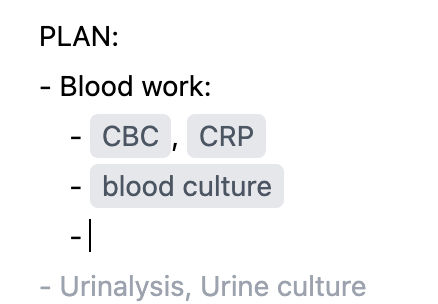 List formatting example in Dilato template