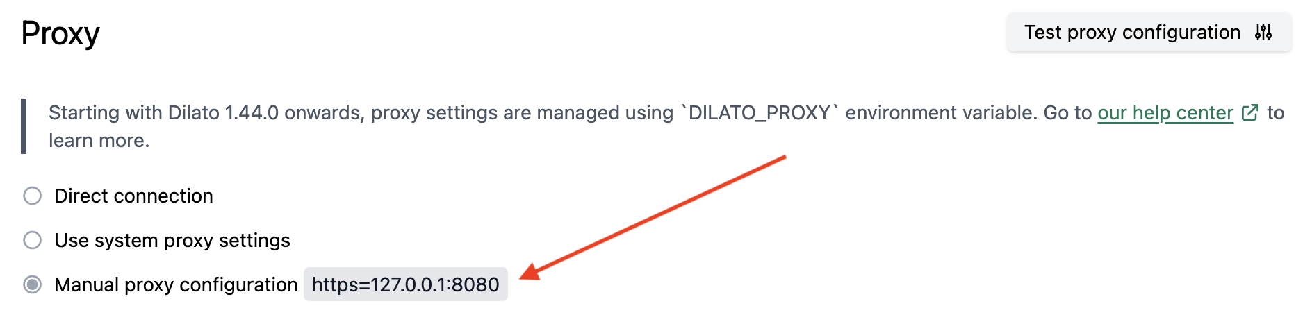 Manual proxy configuration — verify in app settings